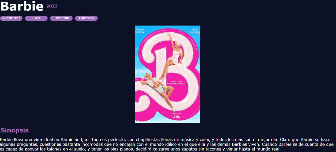 Pagina para pelicula (Barbie Movie Page)