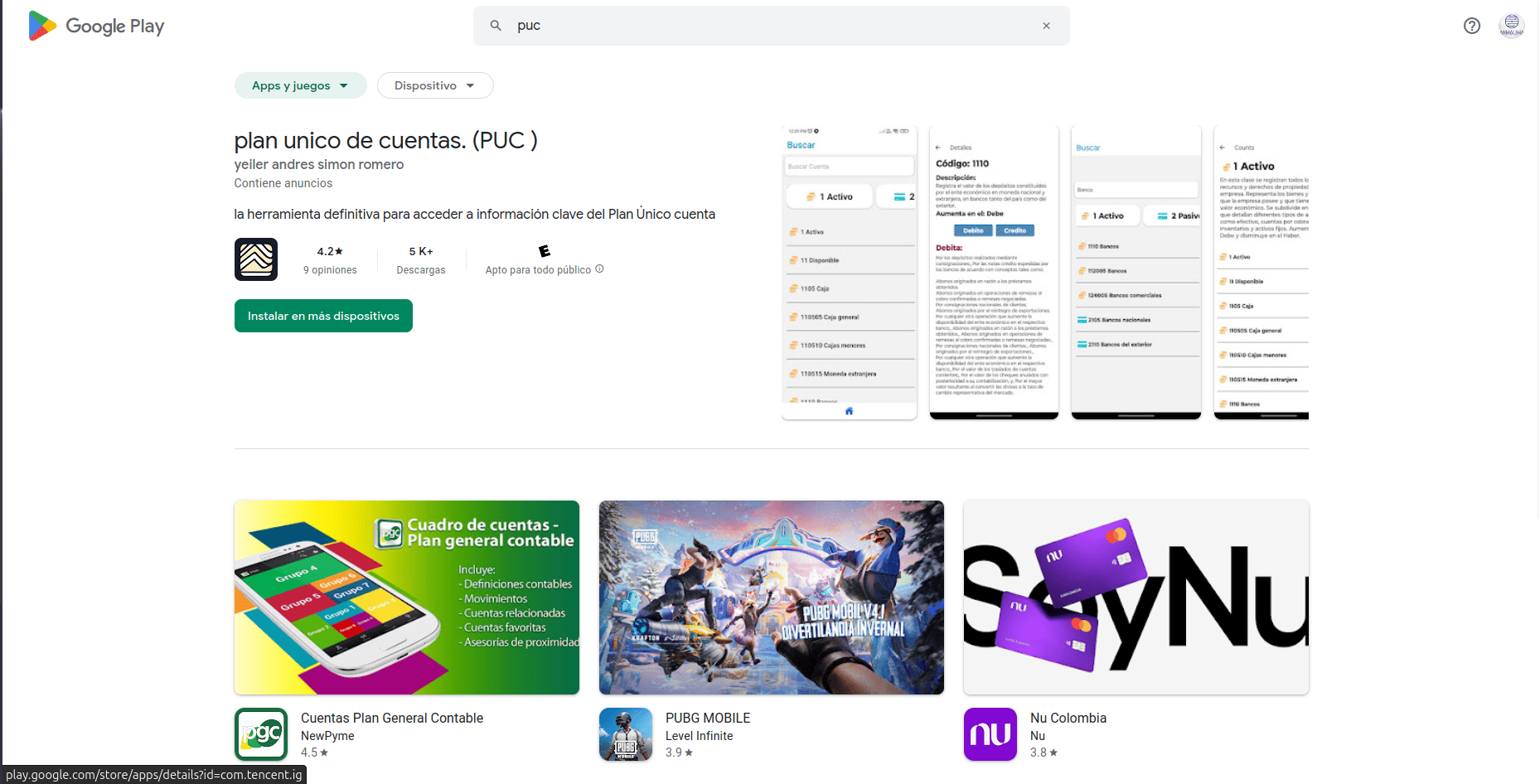 App Puc (Plan unico de cuentas)